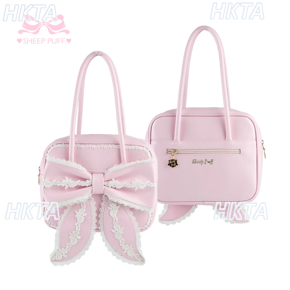 خمر أزياء إلكتروني سستة مربع القوس لوليتا حقائب النساء الحلو لطيف الدانتيل العتيقة لوس الوردي حمل الحقائب الإناث حقيبة يد من البولي يوريثان #5