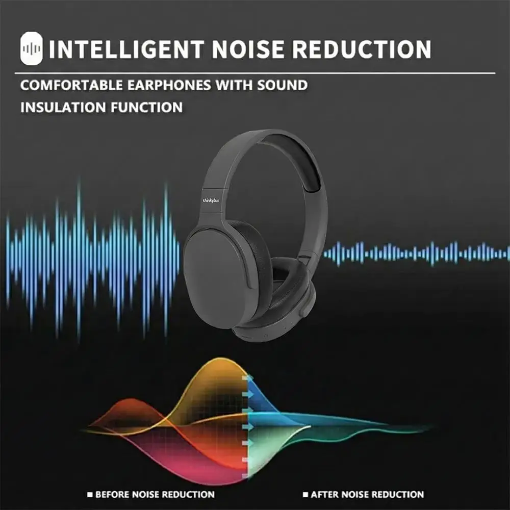 سماعات لينوفو اللاسلكية بلوتوث للألعاب فوق الأذن هاي فاي ستيريو قابلة للطي وخفيفة الوزن مناسبة لهاتف سامسونج آيفون