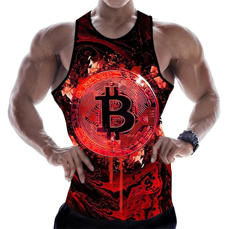 3D Printed Coin Graphic Men's Tank Tops Fashion Summer Outdoor Urban Street Casual Sleeveless Vest Oversize Gym Fitness Clothing