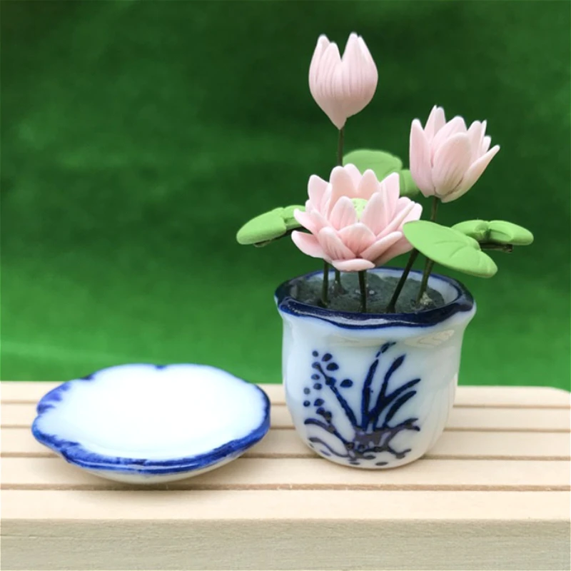 

1pc 1:12 Scale Dollhouse Mini Ceramic Flower Pot Model Playhouse Outdoor Decor Miniature Plant Flower Model Ornament Accessory