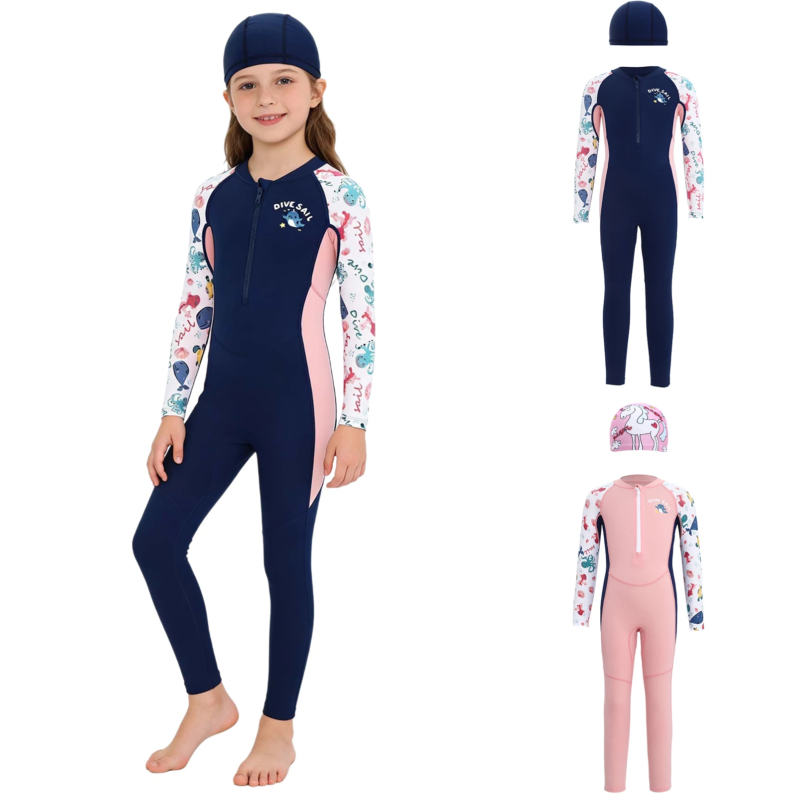 

Children Wetsuit One Piece Swimsuit Long Sleeve Half Zipper Quick Dry Full Cover Jumpsuit Surfing Wet Suit Bathing Suit Swimwear