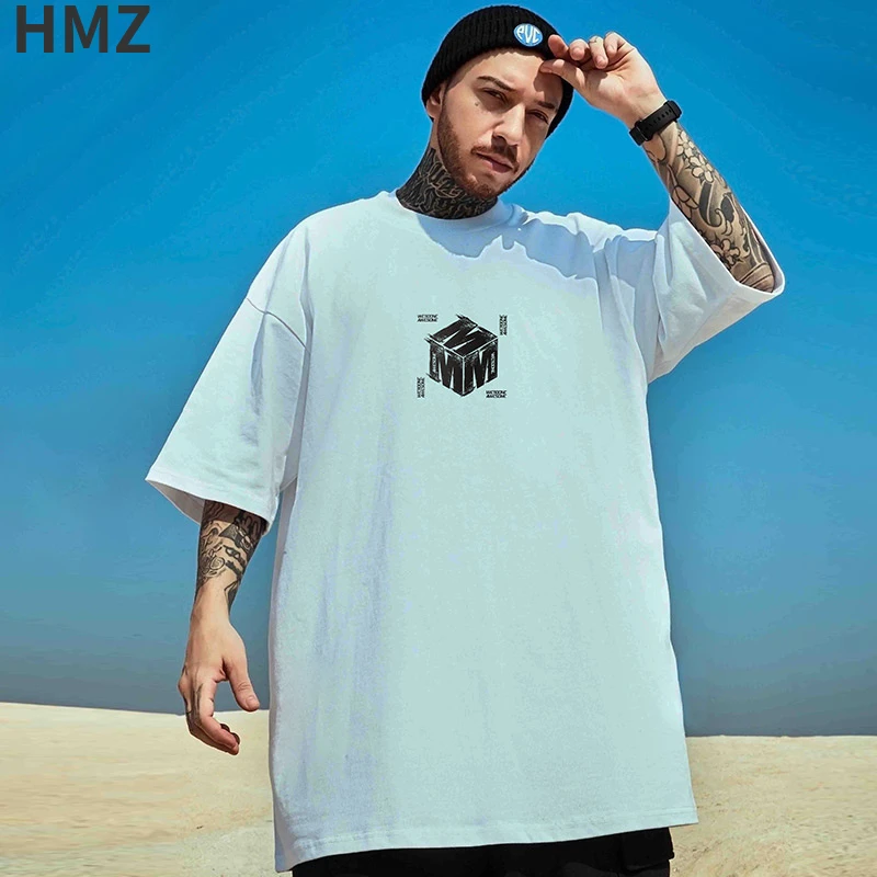 HMZ T-Shirt Summer Mens Magic Cube Print Cotton Loose Short Sleeve Tee Hip Hop Streetwear Couple TShirts Harajuku Tshirts Men