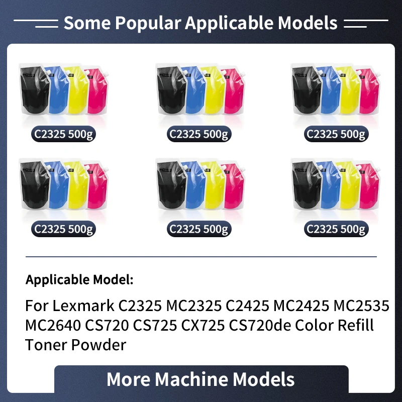 Recarga o pó de toner para Lexmark, compatível com Lexmark C2325, MC2325, C2425, MC2425, MC2535, MC2640, CS720, CS725, CX725, CS720de, 500g