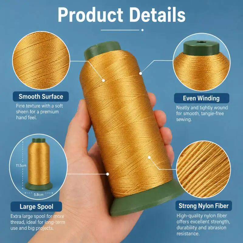 210D/3 Hochleistungs-Nylon-Nähgarn, Hochfeste Großrolle für Polstermöbel, Jeans, Sofa, Leder, Weberei, Handarbeit – Detail 4