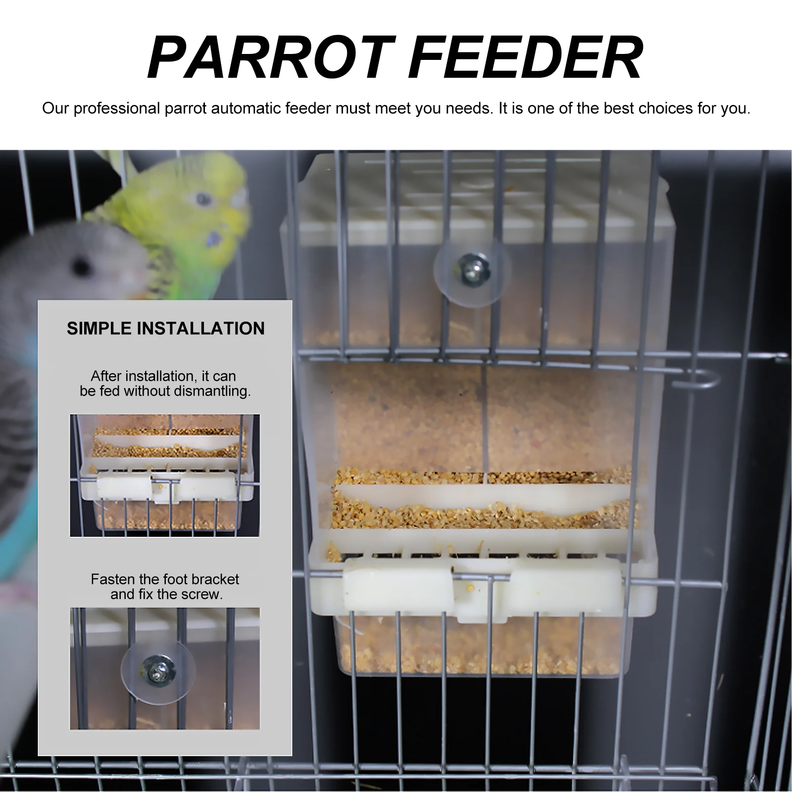 

Automatic Feeder for Parrot Pigeon Anti-Spreading Design Automatic Cutting Easy Disassembly Pet Feeder Bird Cage Outdoor Use
