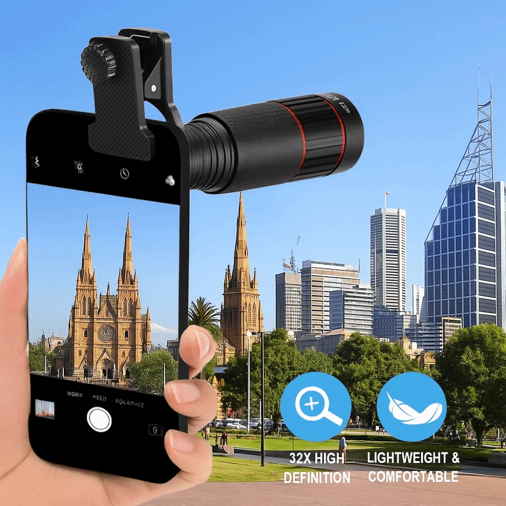Universal HD Optical Cell Phone Lens Telephoto Lens Monocular Monocular Zoom Cell Phone Lens Tripod 32X Mobile Phone Lenses