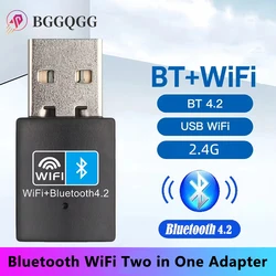 BGGQGG 150Mbps WiFi Bluetooth 4.2-compatible Wireless Adapter USB Adapter 2.4G V4.2 Dongle Network Card for Laptop PC Desktop