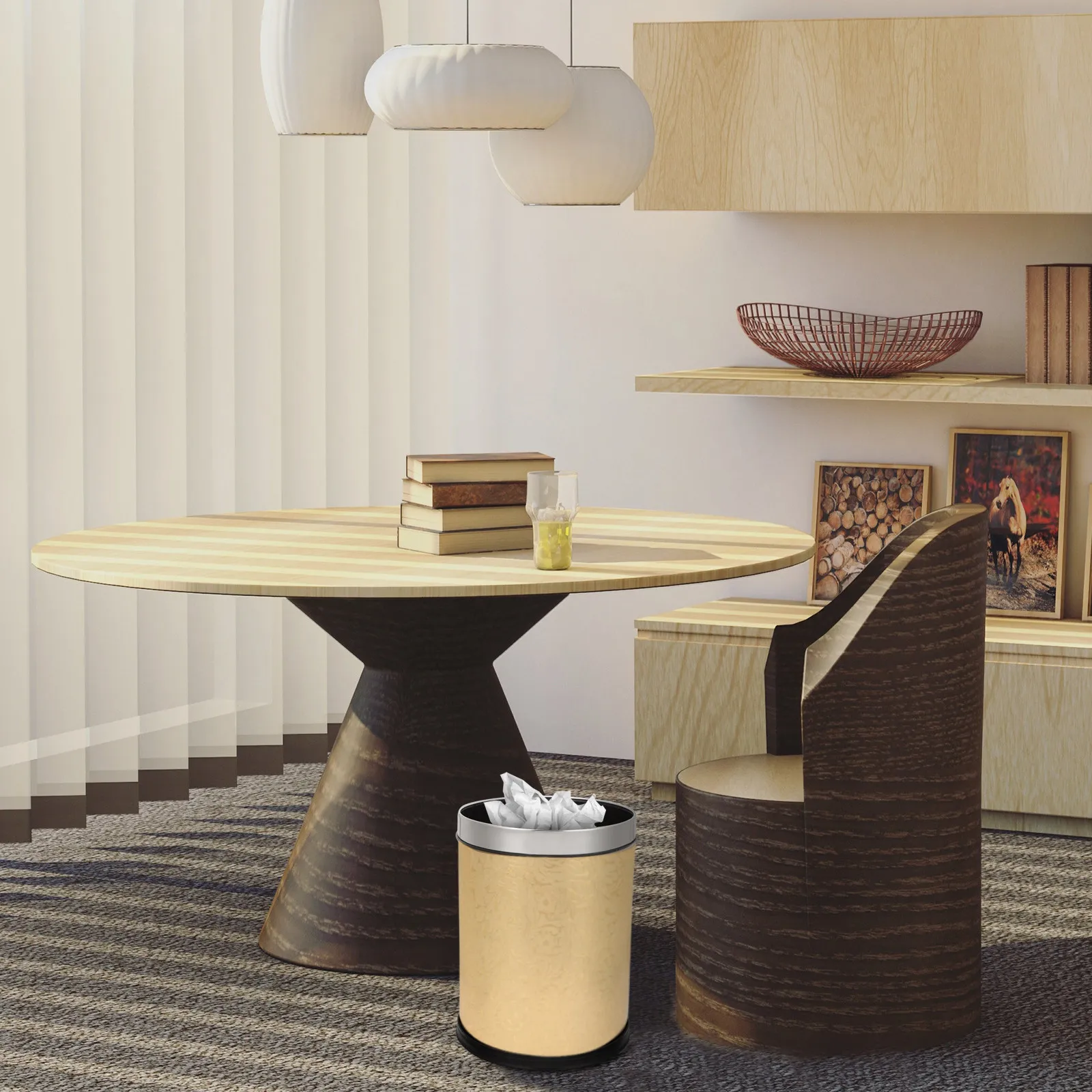 European Style Waste Bin Double Layer Fireproof Trash Can Large Capacity Lidless Household Garbage Container Plastic Round Trash