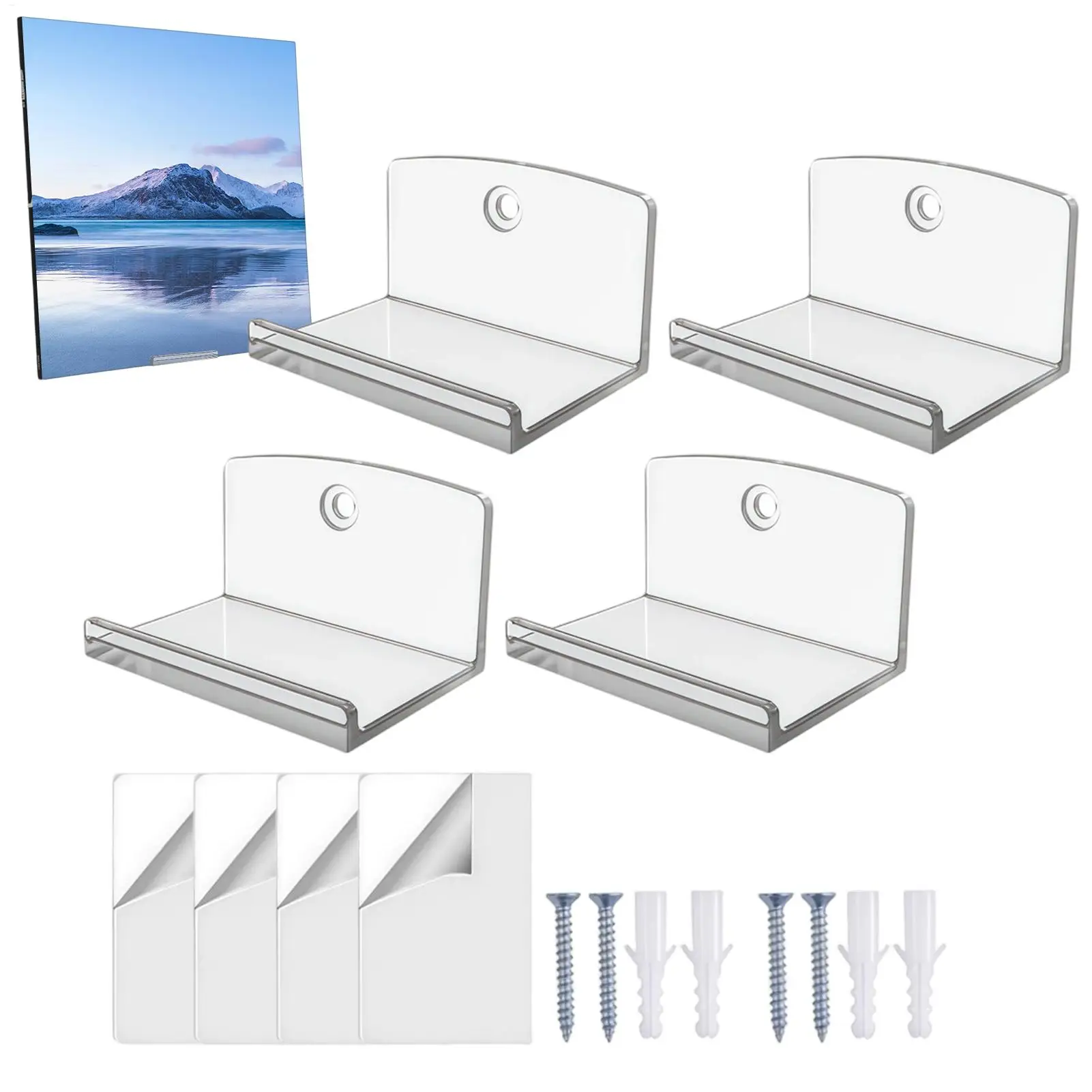 4pcs Acrylic Record Shelf Clear Vinyl Record Wall Mount Display Rack for LP Album Cover Storage Living Room Bedroom Office Decor