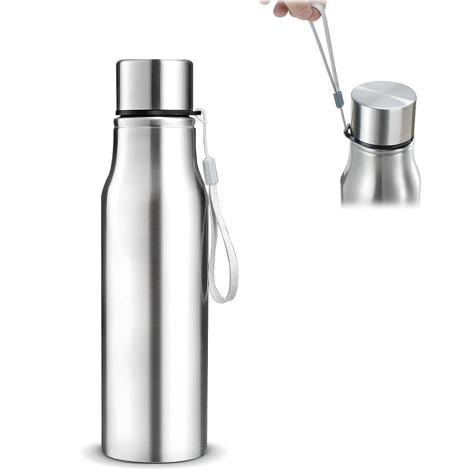 Stainless Steel Water Bottle Portable Single Layer Sports Cycling Drink Bottle With Lanyard