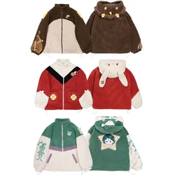 Genshin Impact Klee Rabbit Ears Thickened Lamb Wool Coat Cute Girls Embroidery Winter Jacket Xiao Bird Cosplay Hooded Sweater
