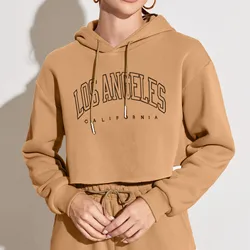 Women Short Hoodies Letter Print Hooded Sweatshirts Crop Top Button Split Hem Long Sleeve Hoodie Tracksuit Crop Oversized Hoodie