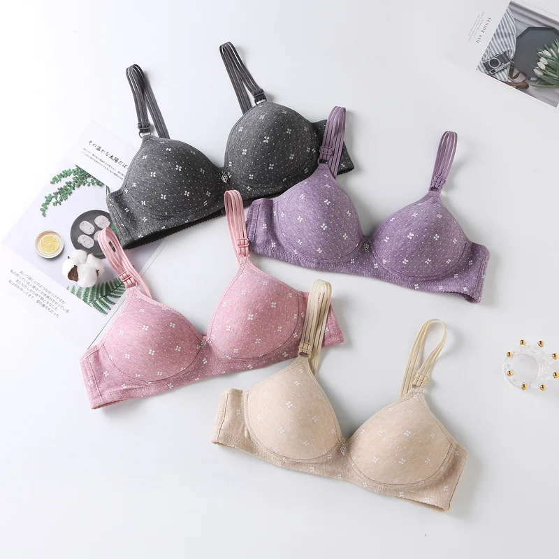 Thin Bra Traditional Thin Mold Cup for Middle-aged and Elderly Women Without Steel Ring Printed Bra Underwear