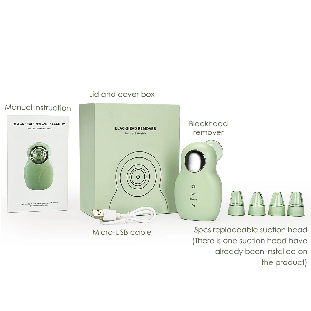 مستخرج الرؤوس السوداء باللون الأخضر الصغير، مزيل الرؤوس السوداء الكهربائي ذو الفقاعات الدقيقة، منظف مسام الوجه