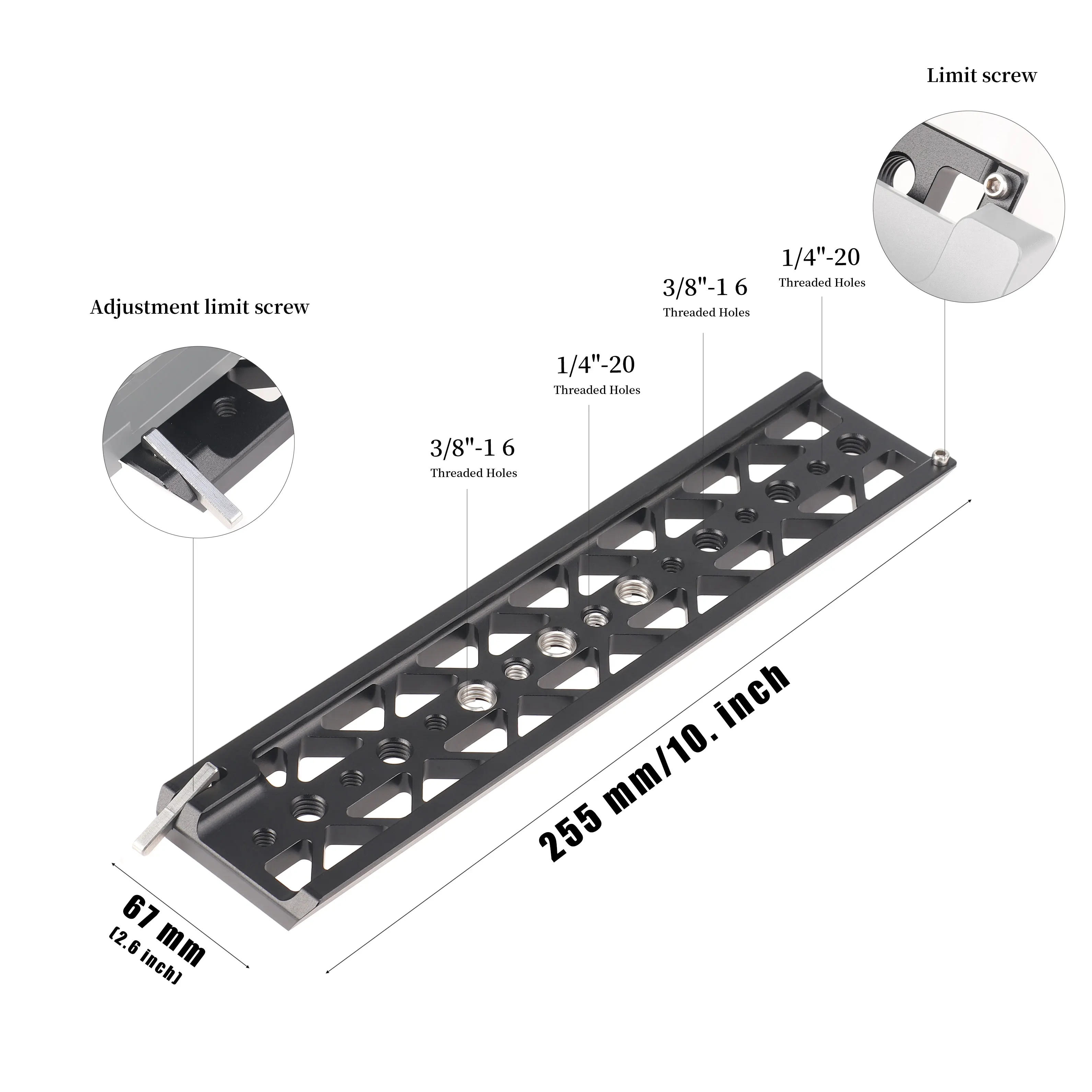 Universal 5/8/10 Inch Lightweight Dovetail Plate with Arri and 1/4\