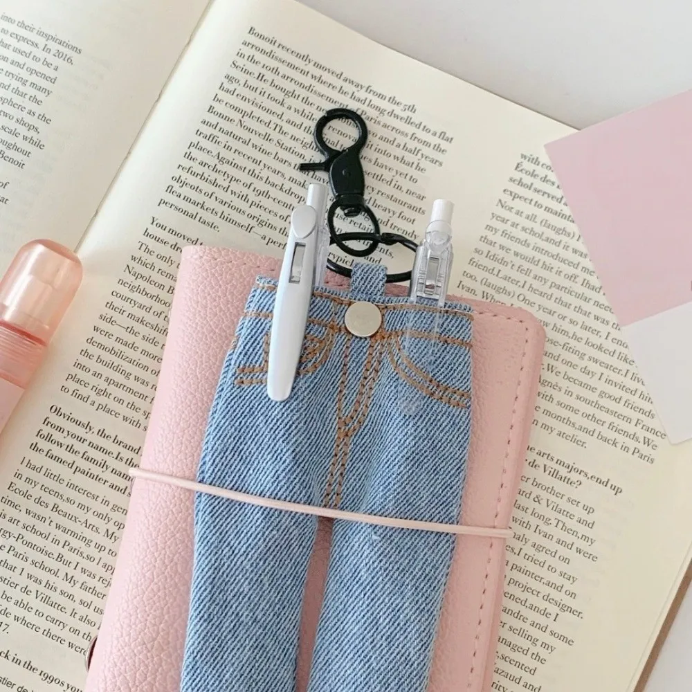 Pen Ledger Decoration Mini Jeans Pen Holder Keychain Pen Storage Accessories Pencil Loop Denim Pendant Keyring Insert Hanging