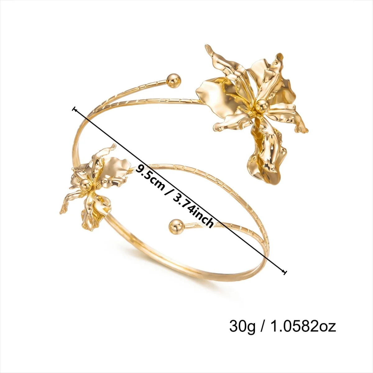 Elegantes, schickes Metall-Armband mit unregelmäßigen Blütenblättern für Damen und Herren, exquisiter Blumen- und Blatt-Armreif, Sommerparty-Schmuck – Detail 34