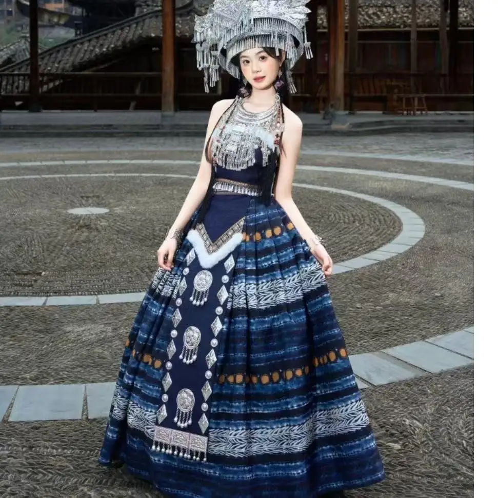 Women's Hmong Costume National Style Miao Clothing Summer Beach Party Travel Wedding Hanfu Girls Hmong Outfits