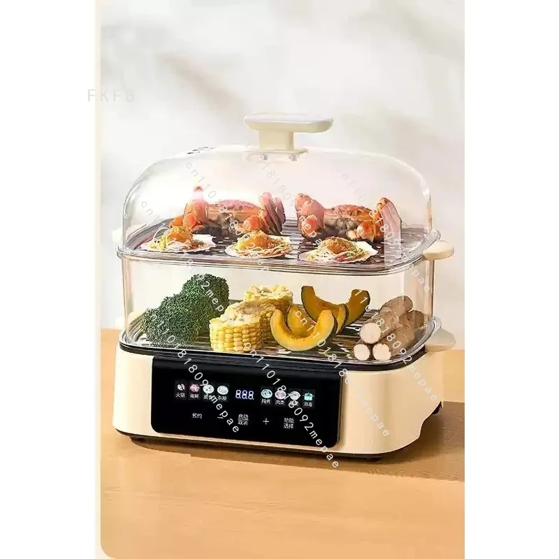

Stainless steel electric steamer with three layers of intelligent steam pot for upper and lower cooking