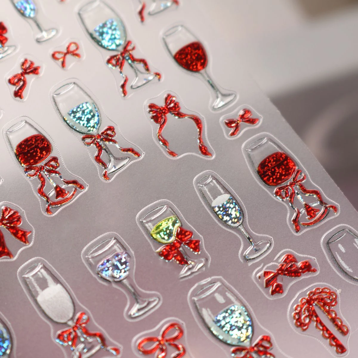 1 Blatt 3D Valentinstag Nagelaufkleber Glänzende Persönlichkeit Bogen Weinglas Nail Art Aufkleber Rote Schleife Maniküre Dekorationen Abziehbilder