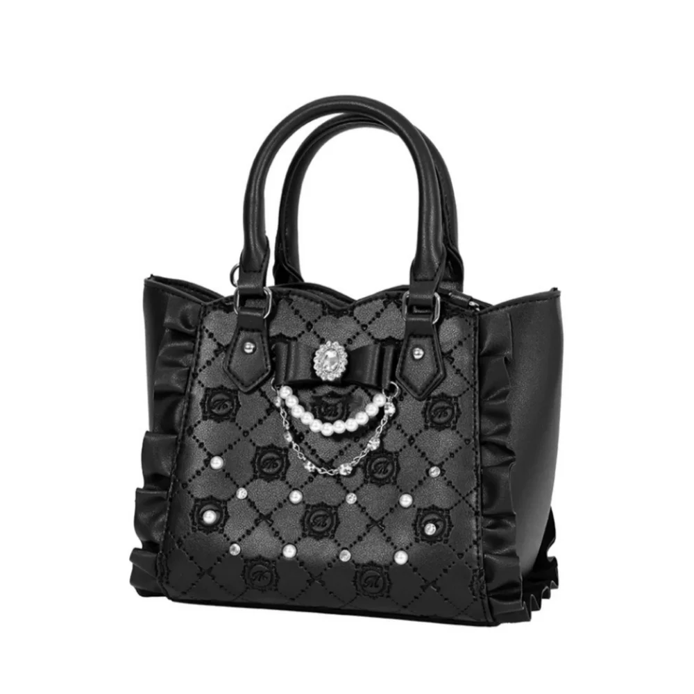 Lolita Handbags Elegant Hand-held Tote Bag Pearl Rhinestone Women's Handbags Japanese Style Bow Girl Shoulder Messenger Bag