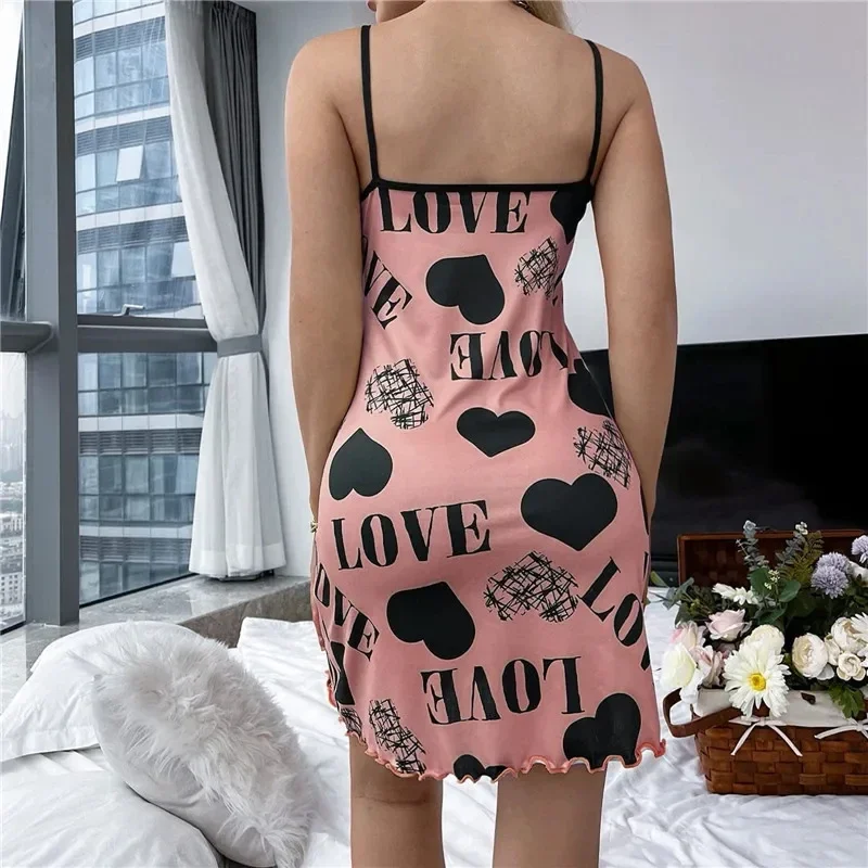 Sommerliches neues Damen-Nachthemd mit schönem Rückenausschnitt, dünner Schnitt, für Zuhause, sexy Neckholder-Kurzrock, niedlicher Cartoon-Druck, Pyjama – Detail 7