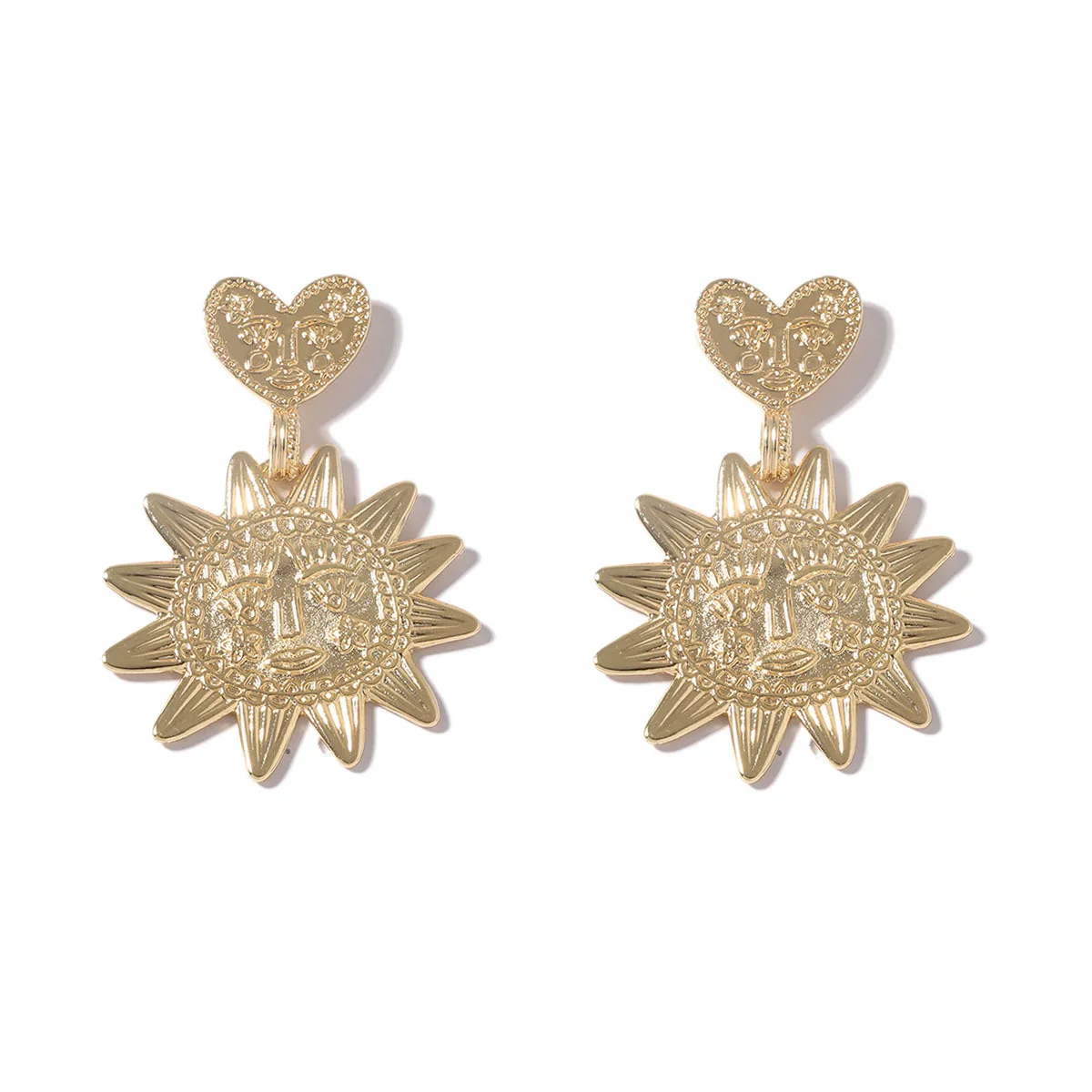 2024 New ZAA Vintage Metal Sun Flower Drop Earrings for Women Retro Indian Jewelry Holiday Party Accessories
