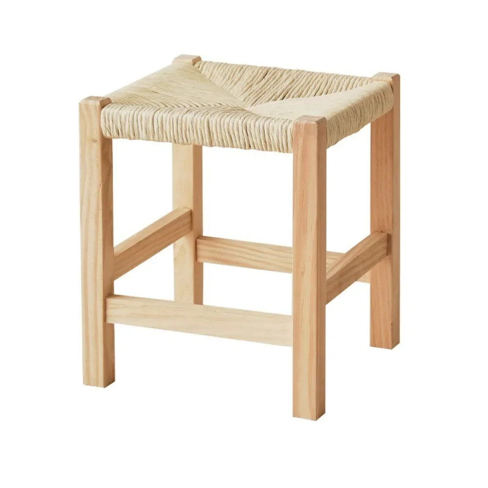 

Solid Wood Small Living Room Shoe Changing Stool Coffee Table Square Stool Small Bench Low Stool Pastoral Rattan Woven