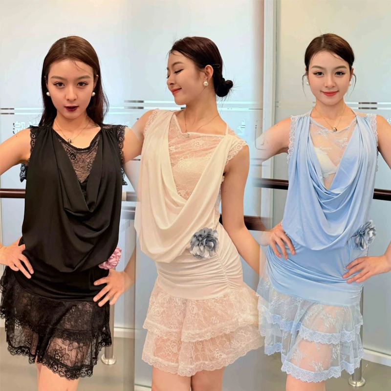 

Summer Sleeveless Latin Dance Dress Adults Chacha Samba Latin Dance Clothing Women Sexy Lace Latin Dance Costumes SL12841