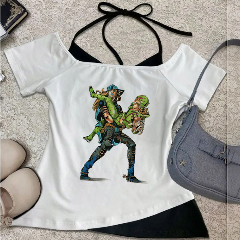 Steel Ball Run cropped top female vintage funny graphic meme baddie shirt kawaii emo jojifuku summer baddie