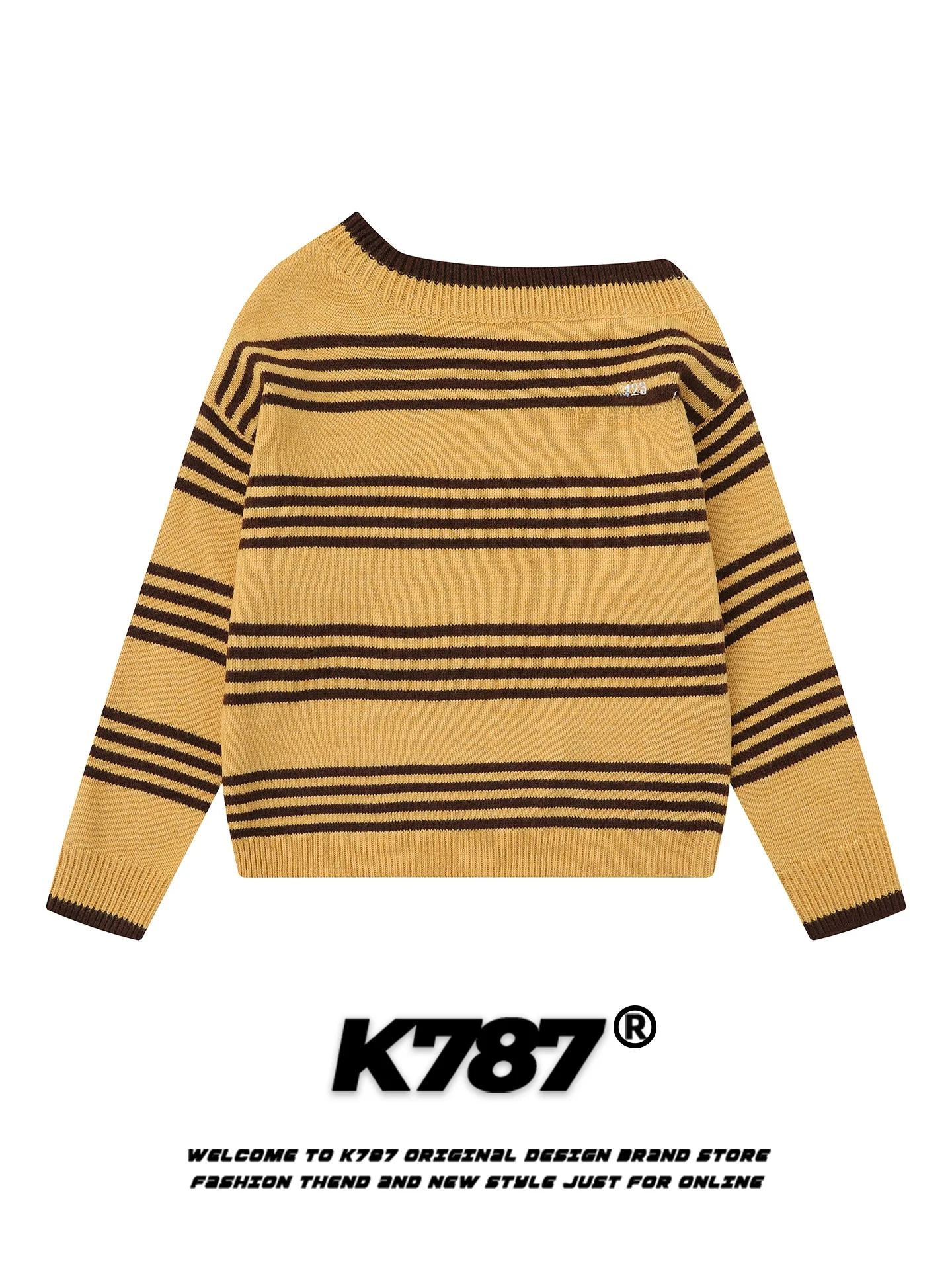 

Модный женский укороченный вязаный свитер оверсайз с вышивкой и открытыми плечами в уличном стиле