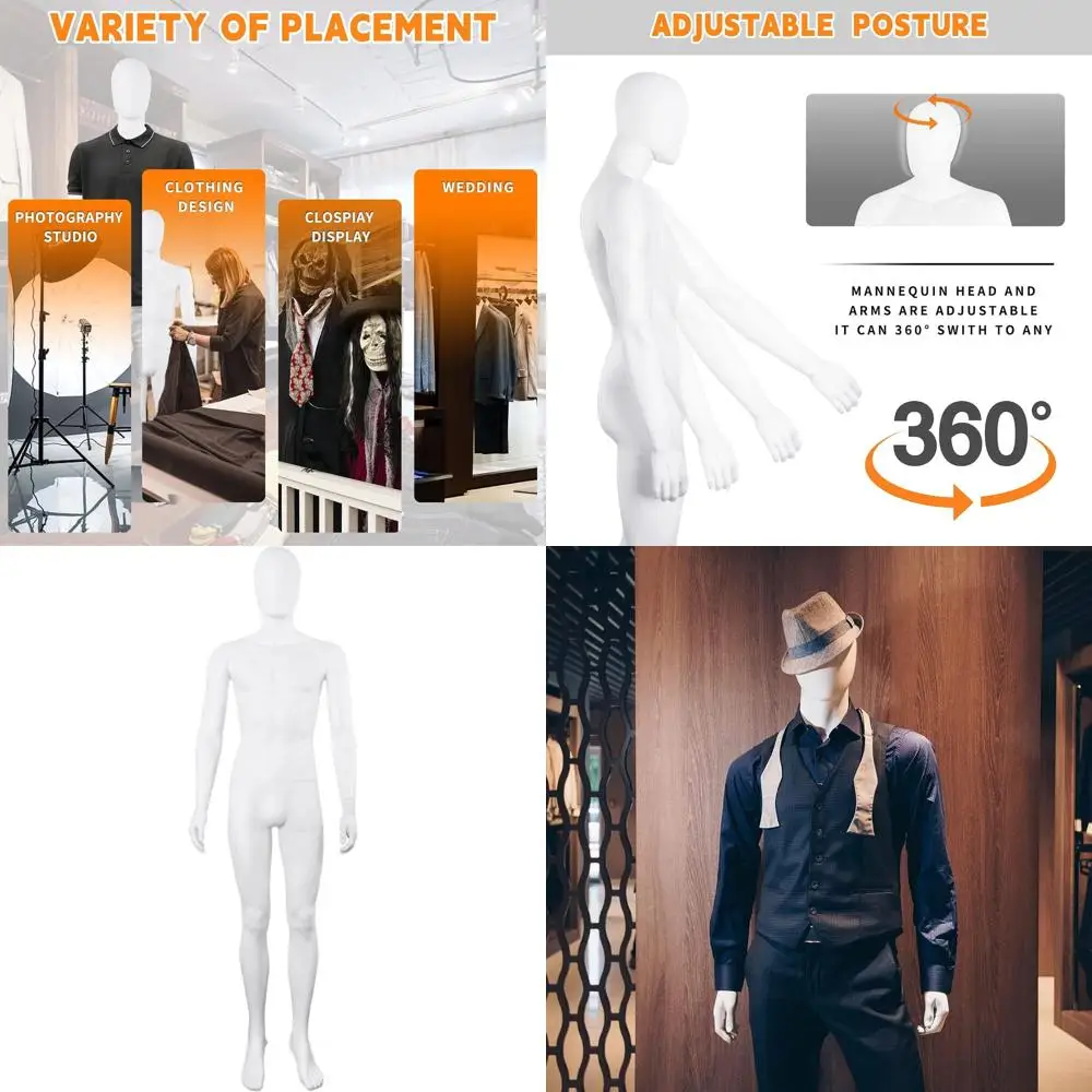 

Adjustable 73 Plastic Full Body Male Mannequin with Detachable Head and Metal Base