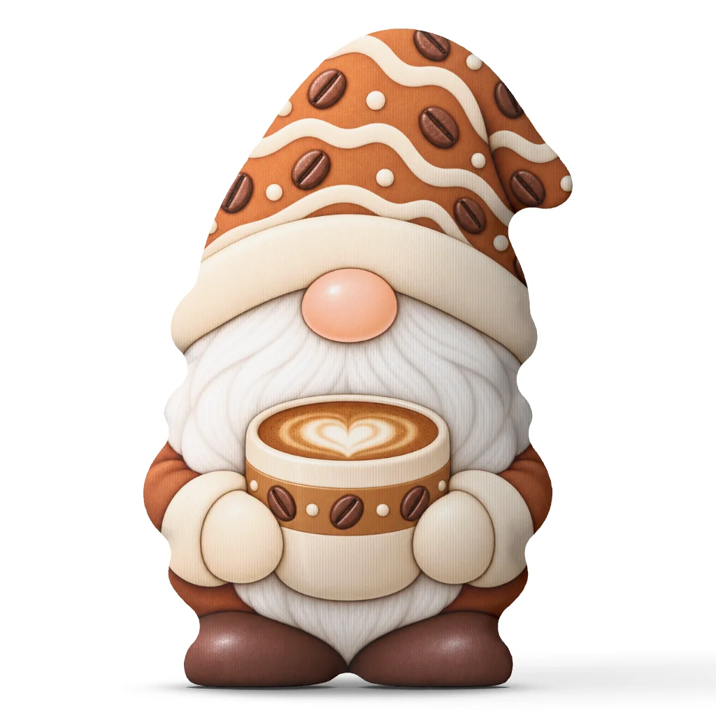 Coffee Gnome Plush Pillow Stuffed Throw Cushion Tomte Latte Espresso Christmas Home Decor Gift for Coffee Lovers Living Room
