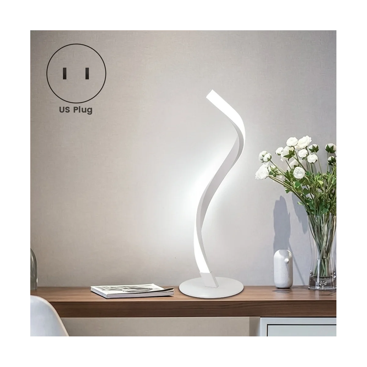 LED Personality Spiral Lighting Lamp Simple Reading Table Lamp Plug and Play Bedside Lamp for Bedroom Restaurant US Plug