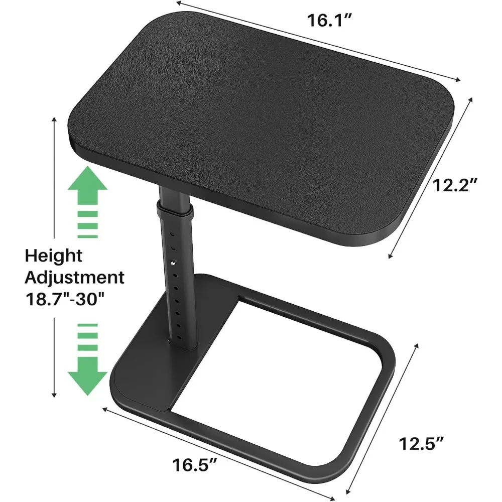 Столик подноса для телевизора с регулируемой высотой и закругленными металлическими углами, C-образный приставной столик для дивана, дивана, кровати и небольшого пространства черного цвета.