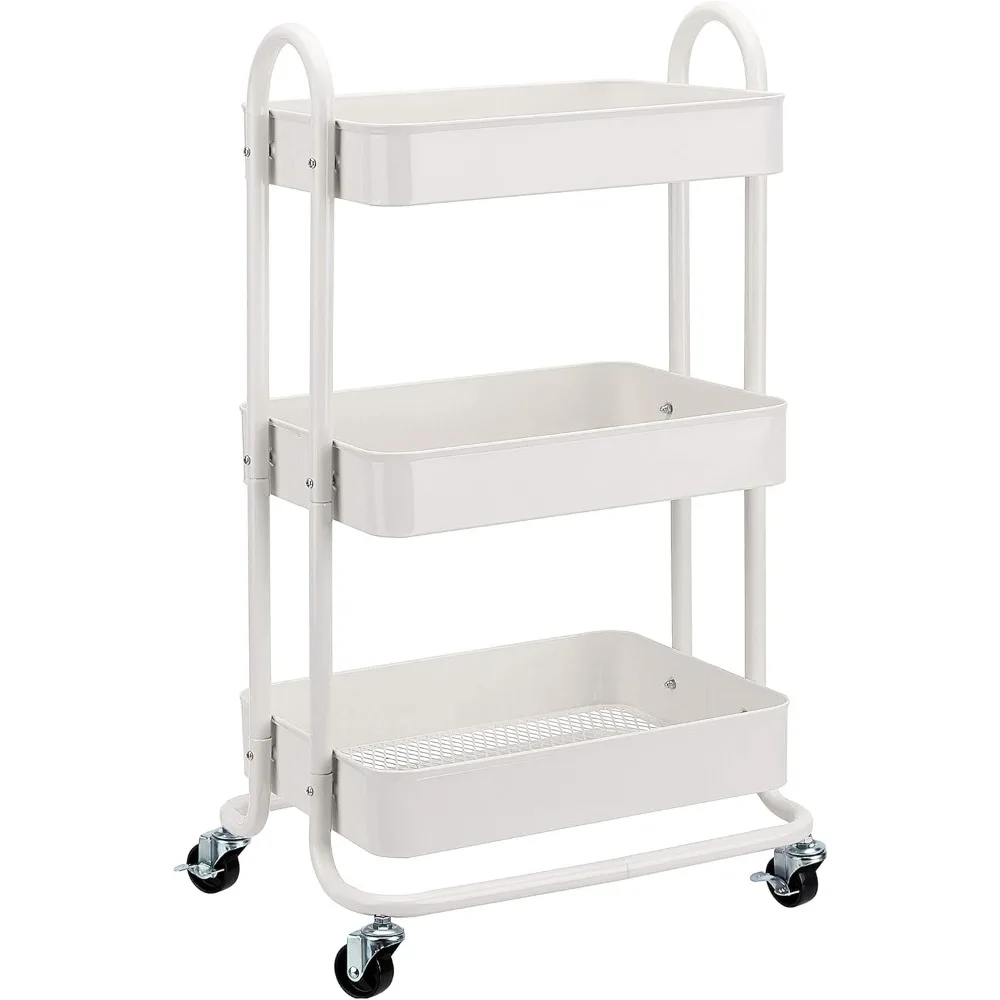 

3-Tier Rolling Utility or Kitchen Cart - 13.35"D x 17"W x 31"H，White