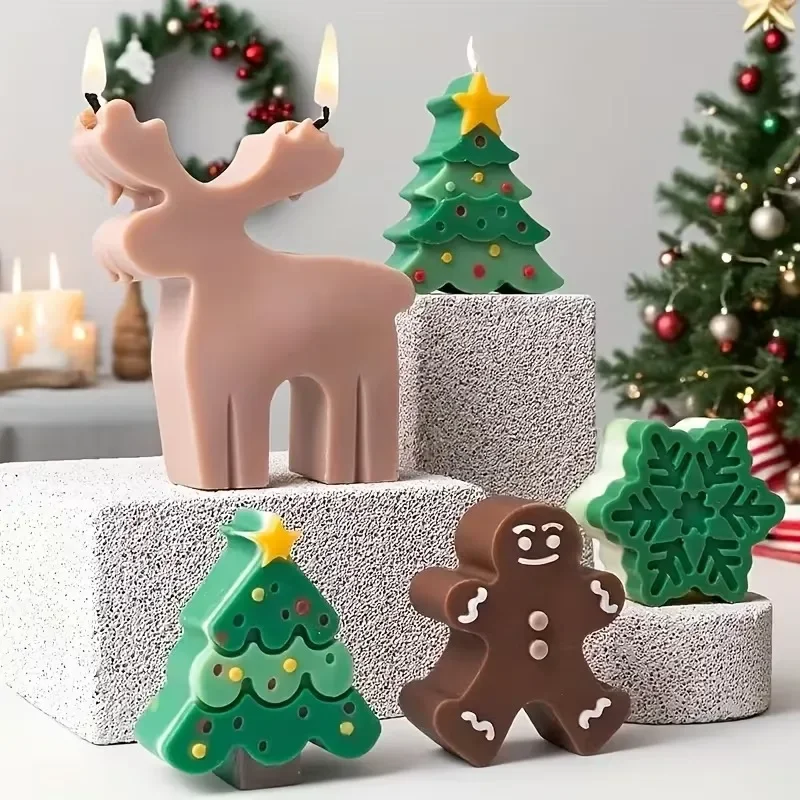 1-10PCS Mini Christmas Silicone Mold for DIY Crafts Reindeer Gingerbread Tree Aromatherapy Candle Holiday Xmas Decoration