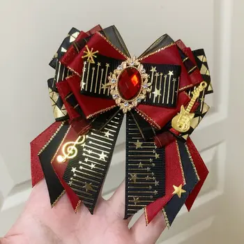 Broche de corbata con lazo hecho a mano para mujer, conjunto de Anime Lolita, uniforme, Collar de camisa, accesorios de Pin de lujo, Retro, notas originales