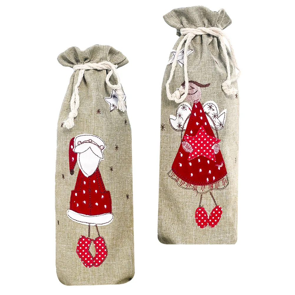 

2pcs Christmas Wine Bottle Sleeves Red Creative Bottle Cover For Cider Gift Bag Cartoon Design