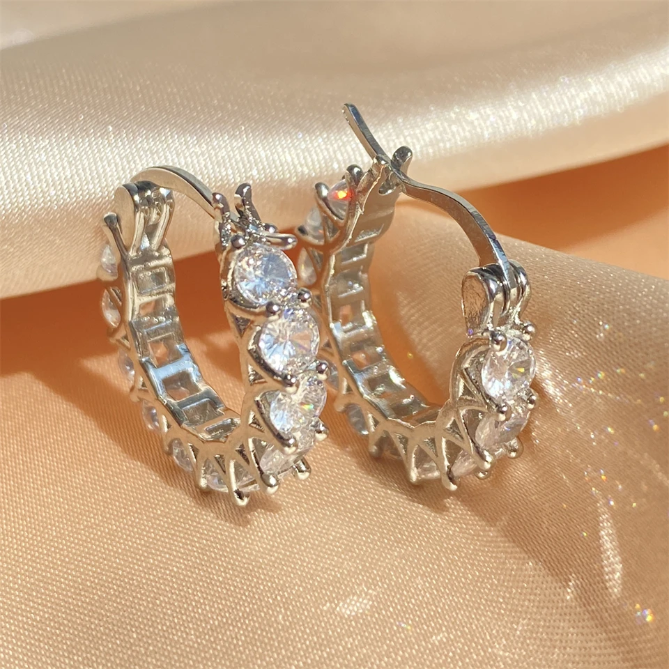 UILZ Classic America U Shape Earrings For Women Girls High Quality Shiny Zircon Ear Accessory Occident Style Jewelry Gifts image 2