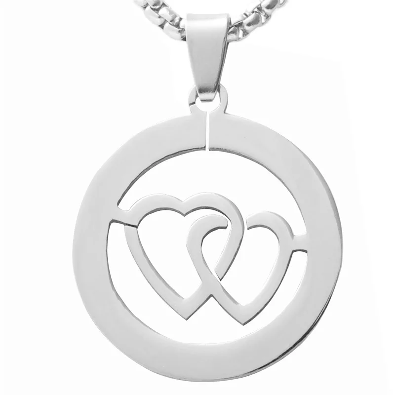 

AsJerlya New 316L Stainless Steel Round Hollow Heart Pendant Necklace Couple Sweater Chain For Women Men Engaged Jewelry