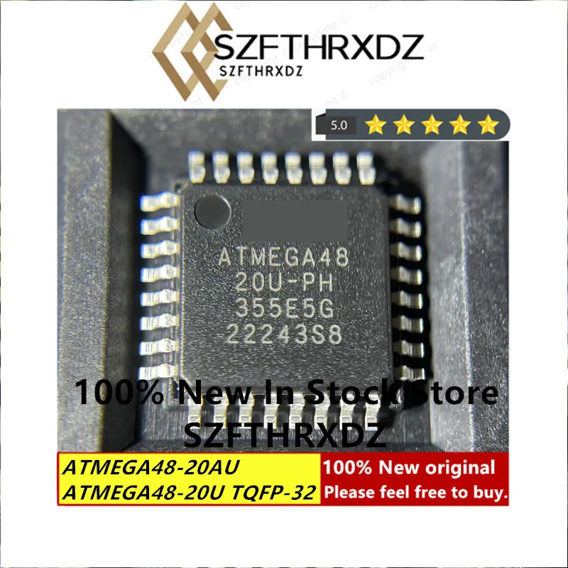 

100% NEW ORIGINAL ATMEGA48-20AU TQFP32 ATMEGA48-20U TQFP-32 ATMEGA4820U-PH MCU 4kB Flash 0.256kB EEPROM 23 I/O Pins