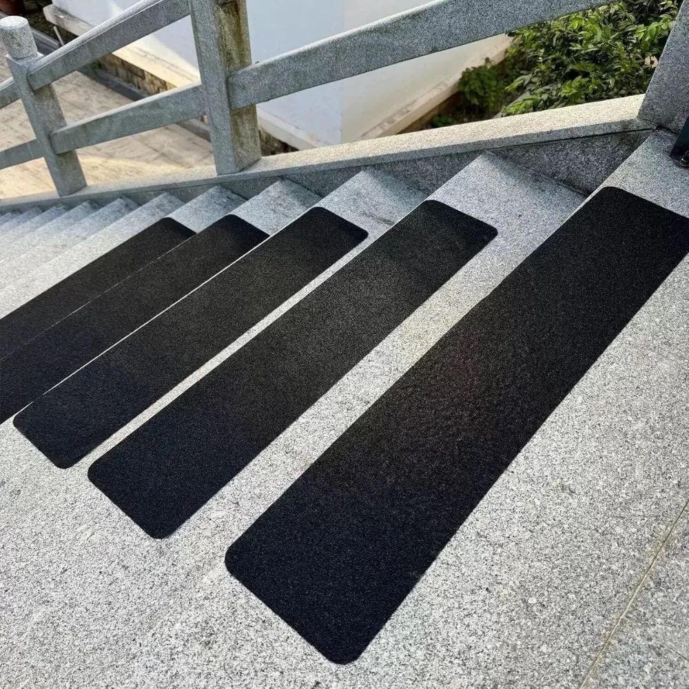 6Pcs Black Frosted Self‑Adhesive Stair Tread Mat Pre-Cut Waterproof Anti-Slip Stair Treads Self-Stick Wear-Resistant