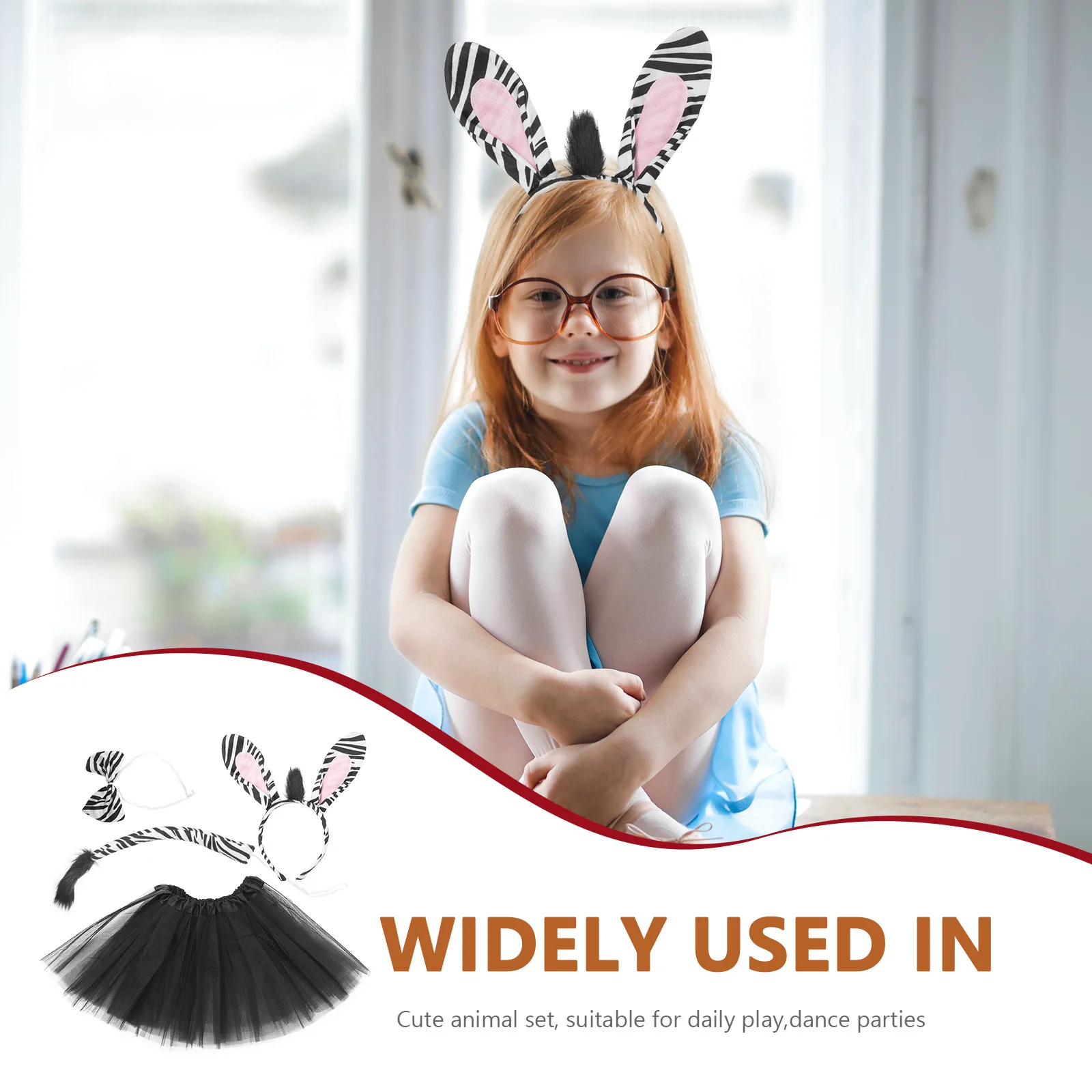 

1 Set Zebra Headband Tail Bowtie Tutu Skirt Costume Accessory Kit For Animal Cosplay Party Halloween Dress Pretend