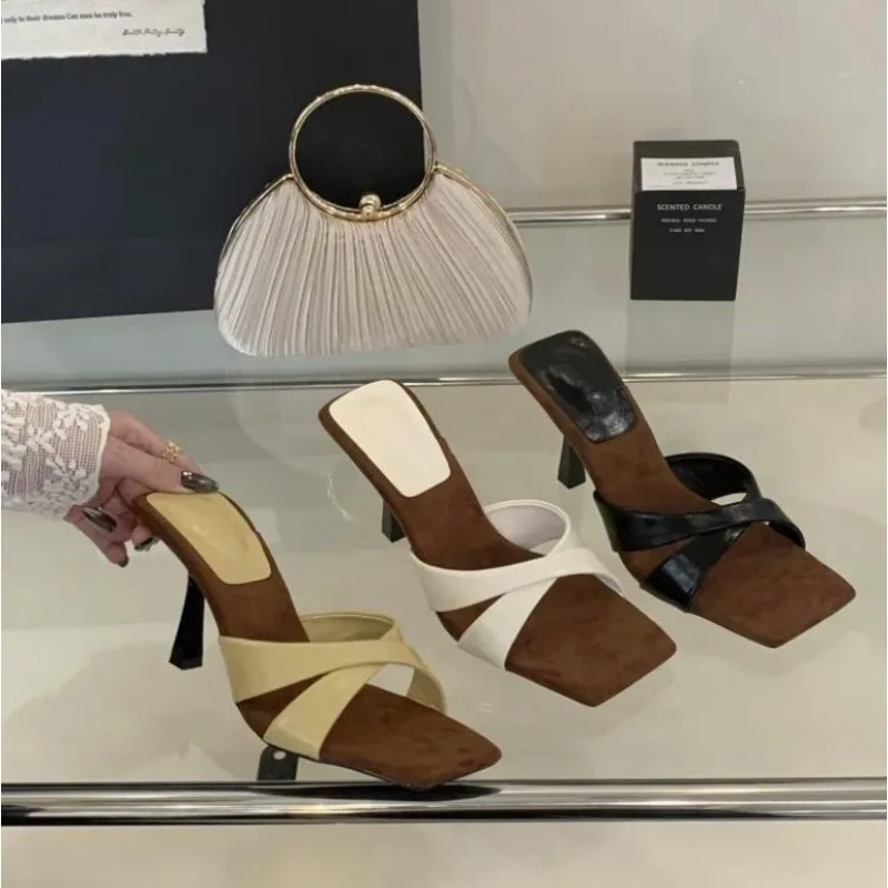 

2026Summer Fashion Simple Ladies Slippers Dew Feet High Heels Solid Color Comfortable Casual Fashion Thin Heel