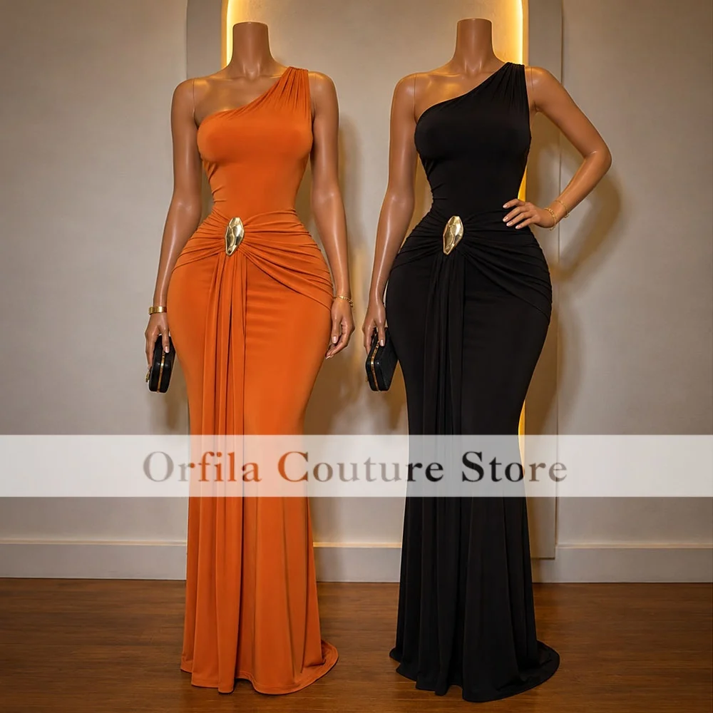 Charming African Mermaid Prom Dresses One Shoulder Black Girls Brithday Party Gowns Spandex Evening Dress Customized