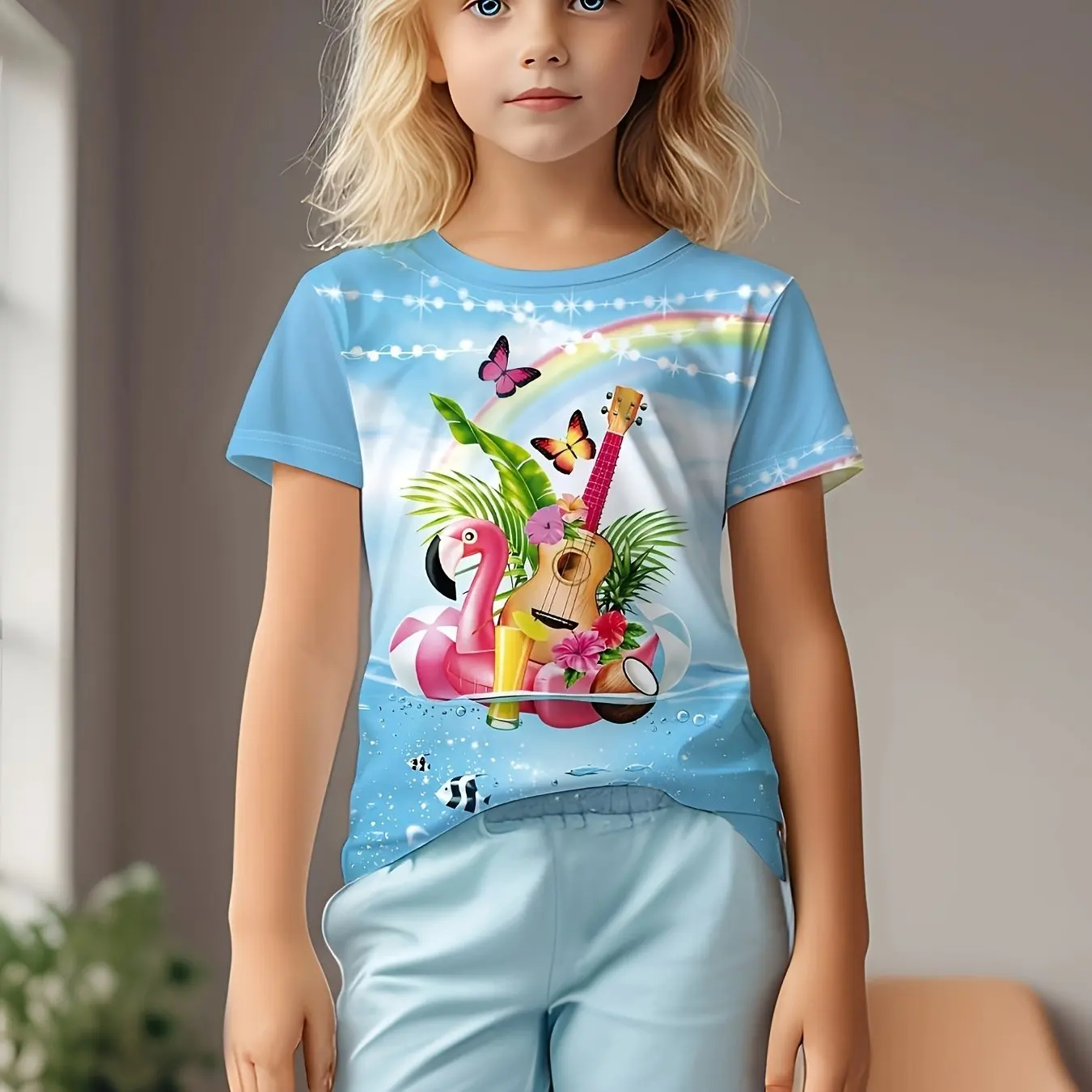 Abbigliamento per bambini t-shirt da ragazza t-shirt per bambini a maniche corte Cartoon Bird Print Creative o-collo top abbigliamento estivo per bambini