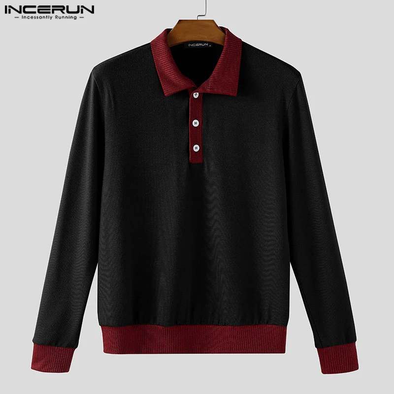 

INCERUN Мужская рубашка, вязаная лоскутная рубашка с лацканами и длинным рукавом, весенне-осенняя мужская одежда, уличная одежда, свободные модные мужские рубашки 2025 года, S-5XL