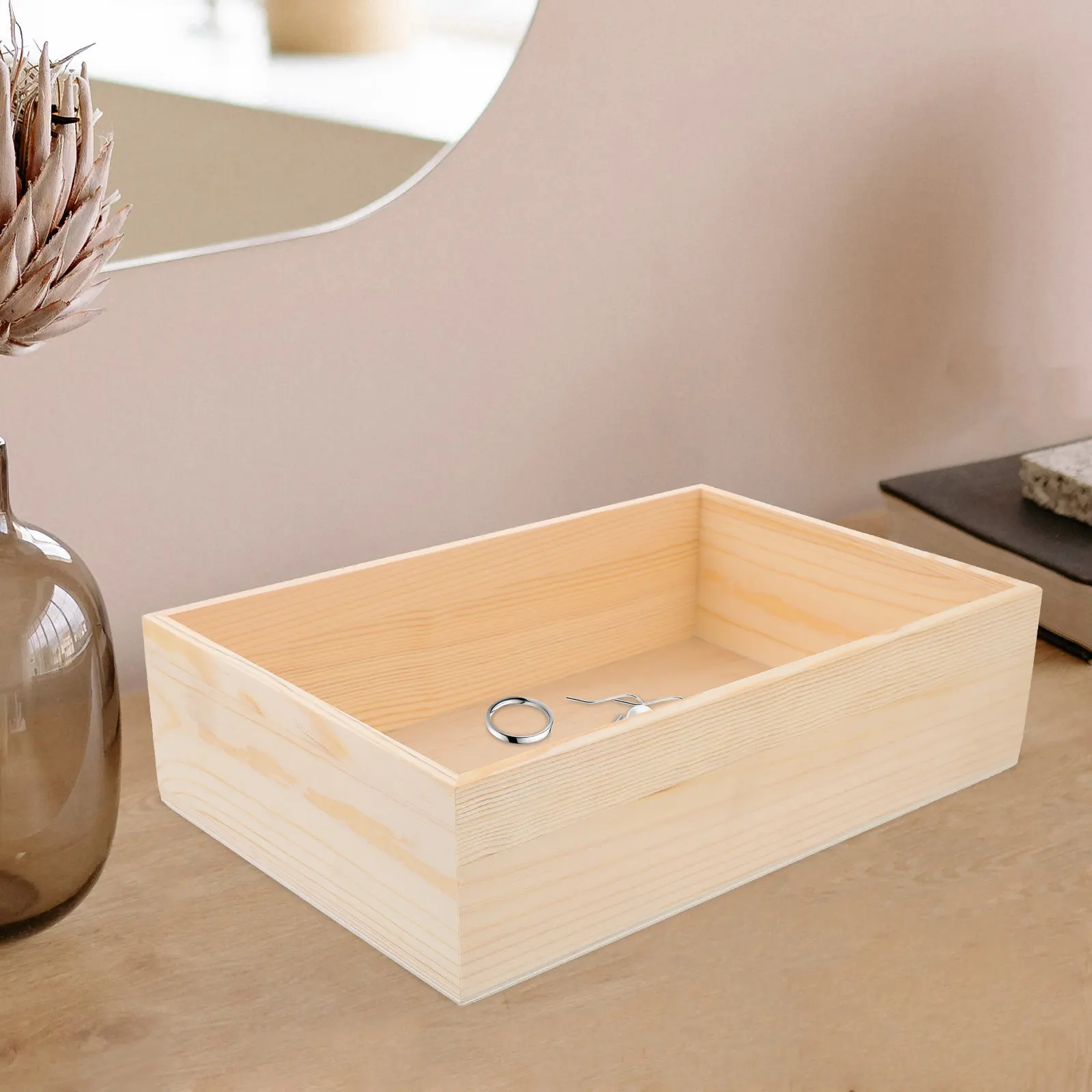 

Wooden Jewelry Tray Rectangular Stable Display Ring Bracelet Earrings Organizer Soft Surface Storage Box for Desktop Jewelry