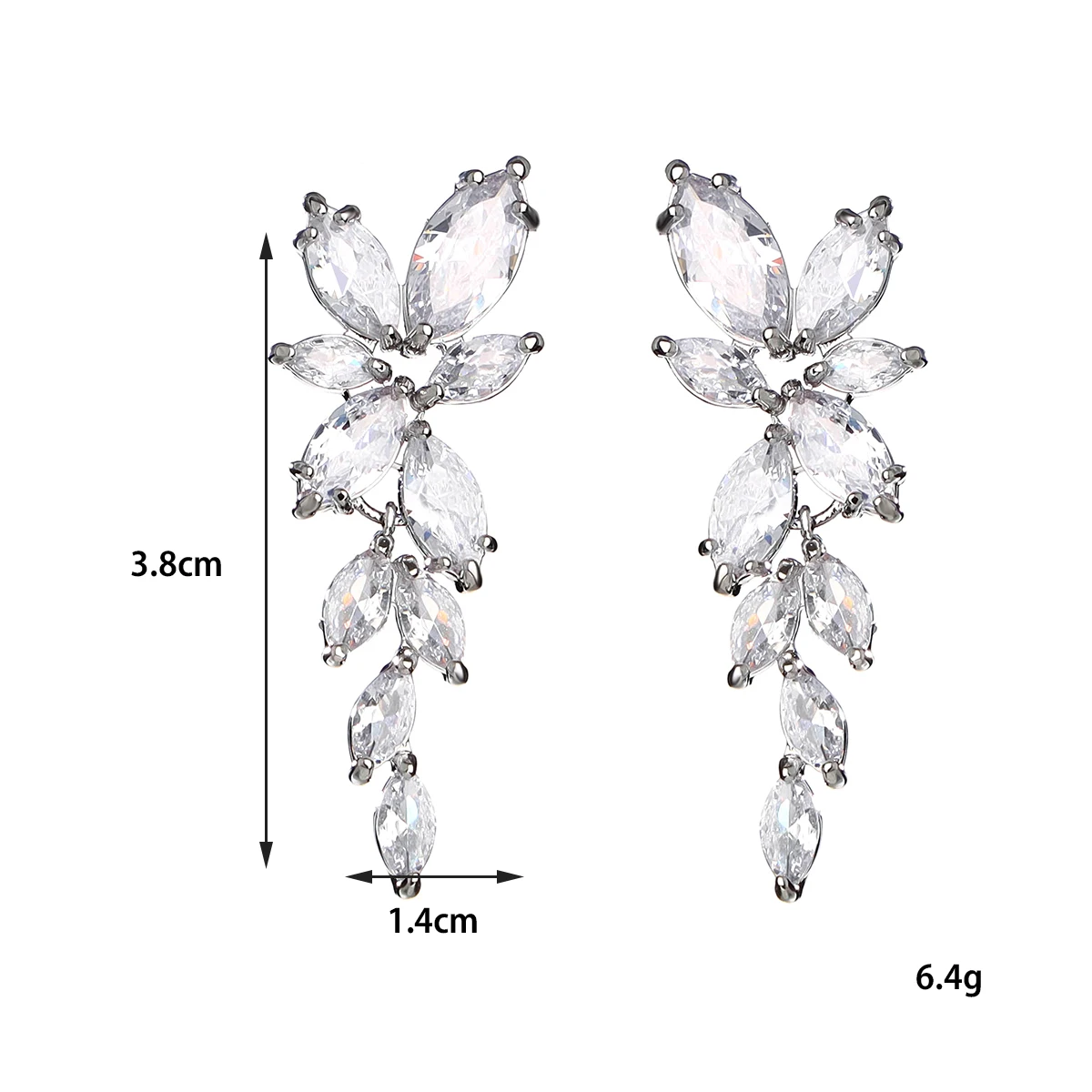 Bride bridesmaid marquise wedding earrings, cubic zirconia elegant floral drop earrings for wedding ball party